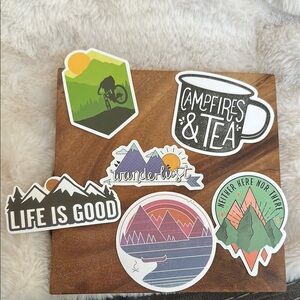 Set of 6 wanderlust, outdoorsy stickers